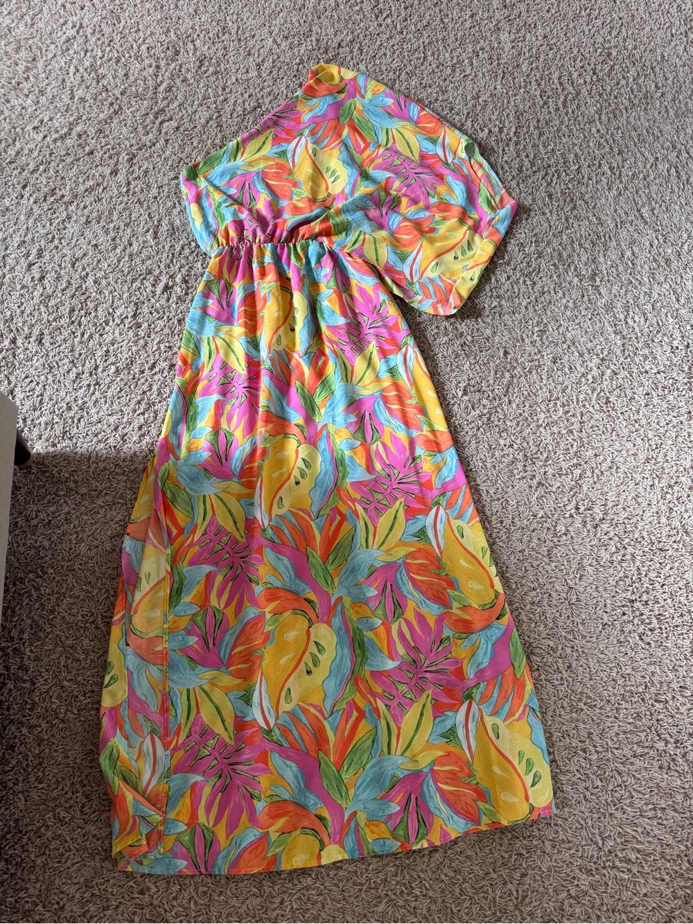 One-Shoulder Tropical Print Maxi Dress in Multi
